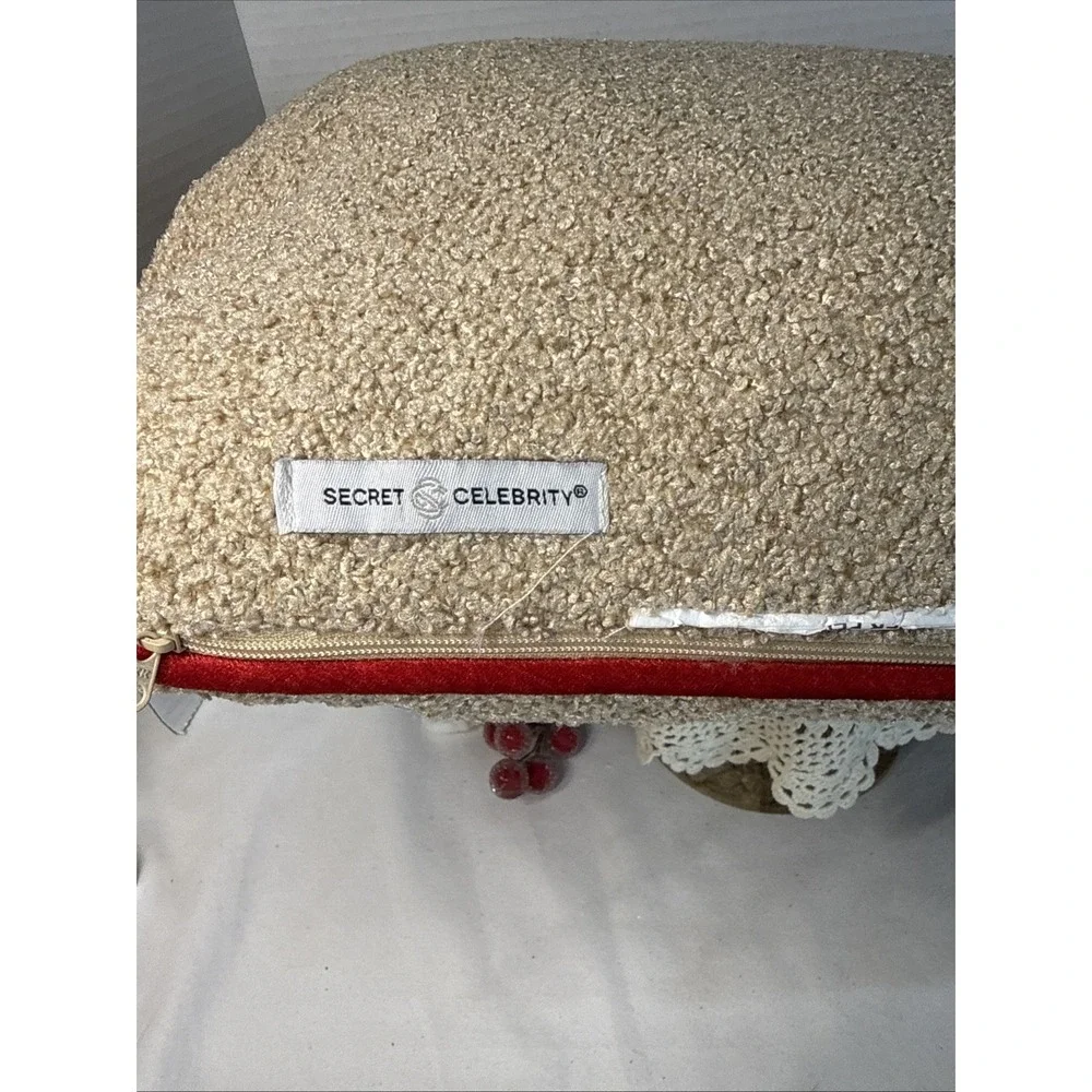 Secret Celebrity DownThrow Pillow Red Crushed Velvet Moose Red Rope Trim 18